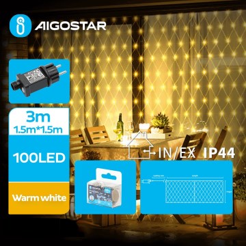 Aigostar - LED Ziemassvētku āra virtene 100xLED/8 funkcijas 4,5x1,5m IP44 silti balta