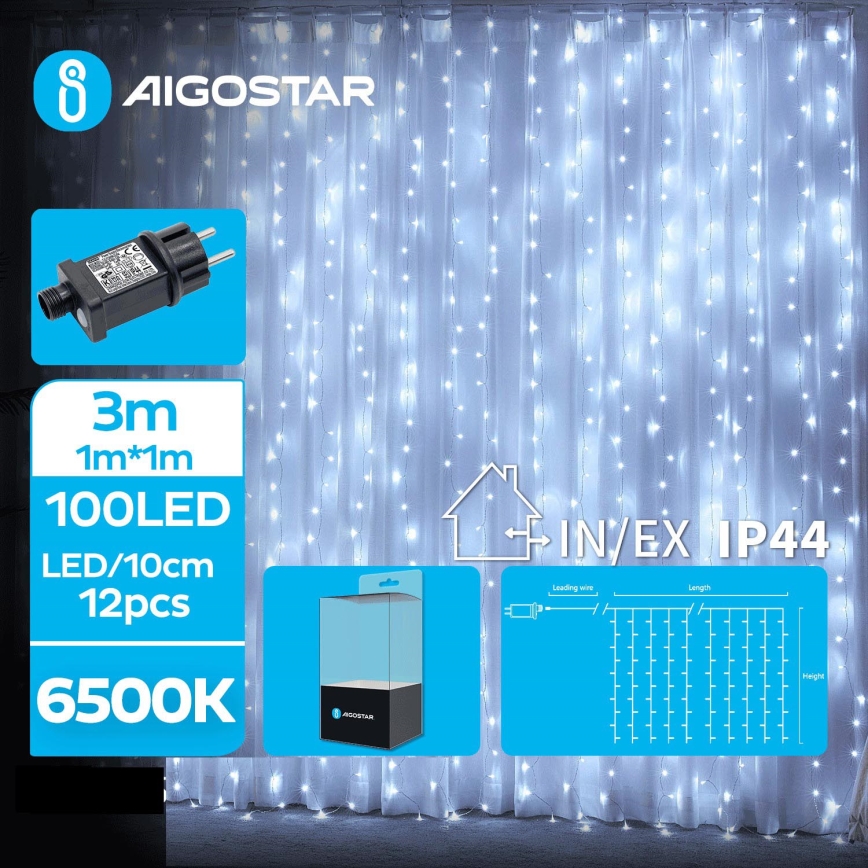 Aigostar - LED Ziemassvētku āra virtene 100xLED/8 funkcijas 4x1m IP44 vēsi balts