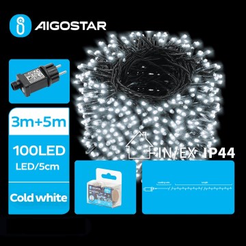 Aigostar - LED Ziemassvētku āra virtene 100xLED/8 funkcijas 8m IP44 vēsi balts