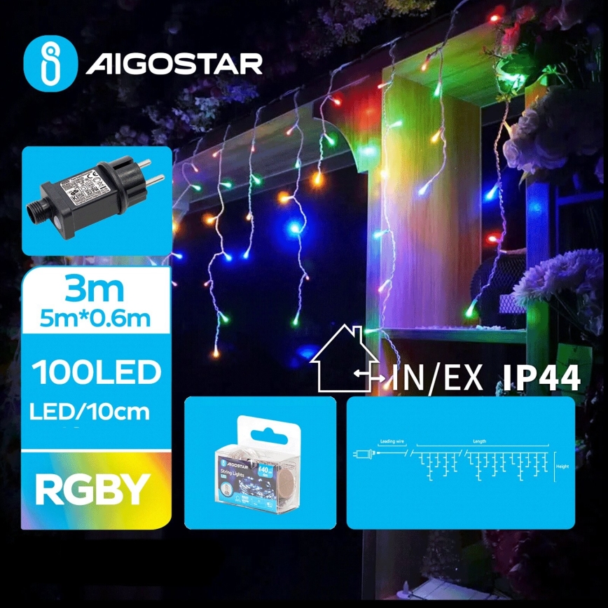 Aigostar - LED Ziemassvētku āra virtene 100xLED/8 funkcijas 8x0,6m IP44 daudzkrāsaina