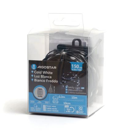 Aigostar - LED Ziemassvētku āra virtene 150xLED/8 funkcijas 15,3m IP44 vēsi balts