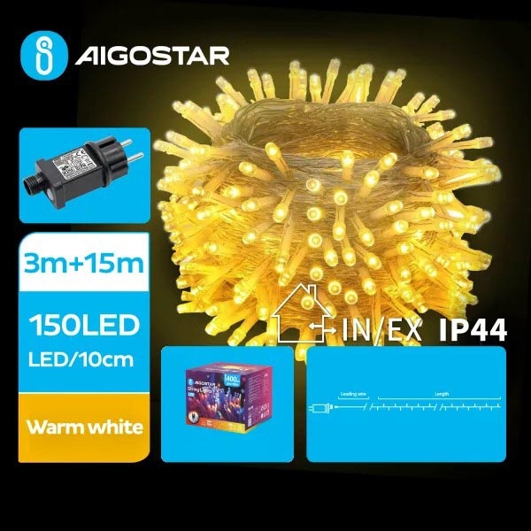 Aigostar - LED Ziemassvētku āra virtene 150xLED/8 funkcijas 18m IP44 silti balta