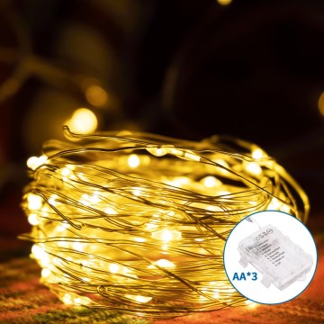 Aigostar -LED Ziemassvētku āra virtene 150xLED/8 funkcijas 3xAA 15,3m IP44 silti balta