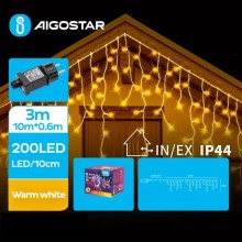Aigostar - LED Ziemassvētku āra virtene 200xLED/8 funkcijas 13x0,6m IP44 silti balta