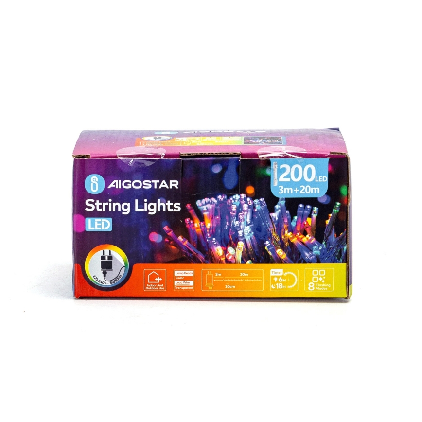 Aigostar - LED Ziemassvētku āra virtene 200xLED/8 funkcijas 23m IP44 daudzkrāsaina