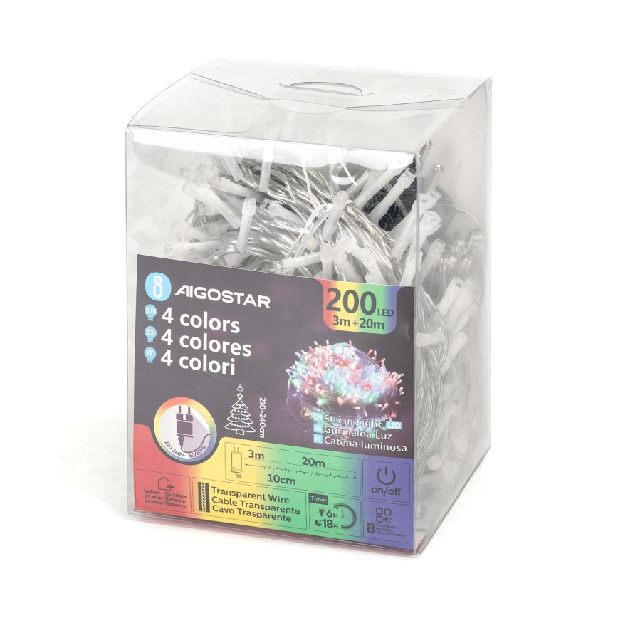 Aigostar - LED Ziemassvētku āra virtene 200xLED/8 funkcijas 23m IP44 daudzkrāsaina
