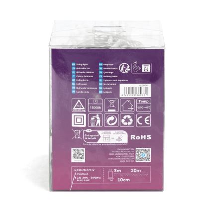 Aigostar - LED Ziemassvētku āra virtene 200xLED/8 funkcijas 23m IP44 vēsi balts