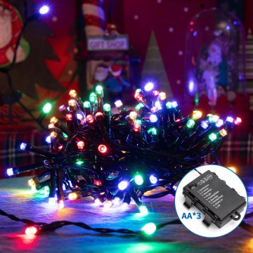 Aigostar -LED Ziemassvētku āra virtene 200xLED/8 funkcijas 3xAA 10,3m IP44 daudzkrāsaina