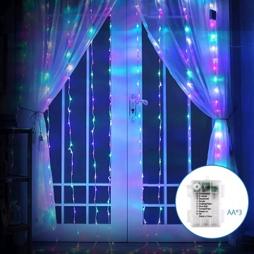 Aigostar - LED Ziemassvētku āra virtene 200xLED/8 funkcijas 3xAA 5x2m IP44 daudzkrāsaina