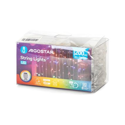 Aigostar - LED Ziemassvētku āra virtene 200xLED/8 funkcijas 3xAA 5x2m IP44 daudzkrāsaina