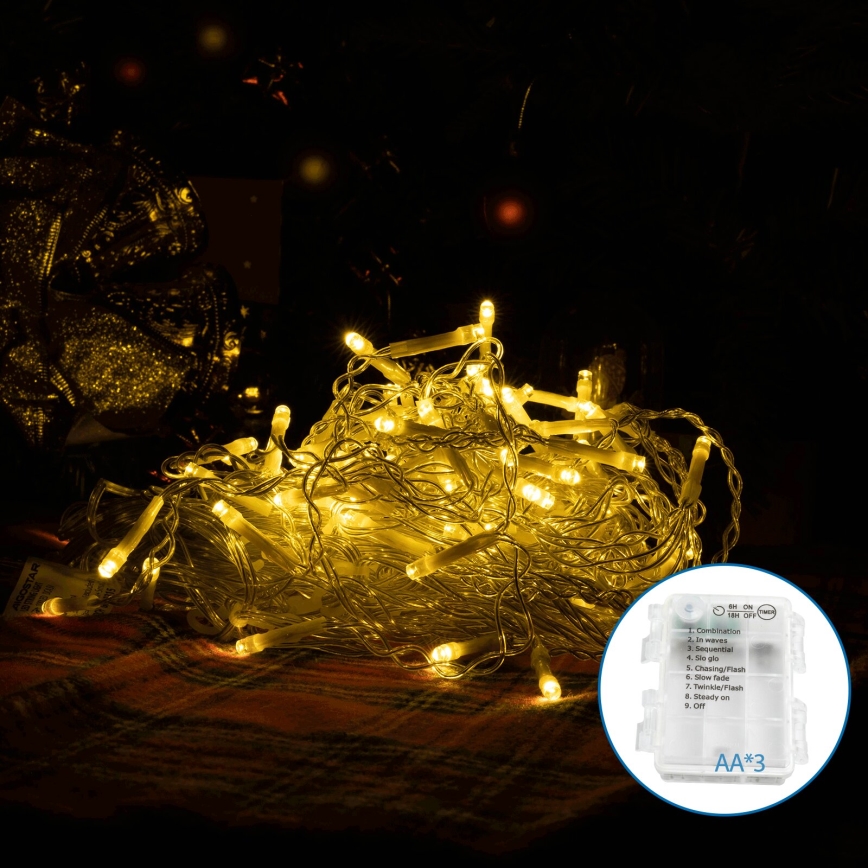 Aigostar-LED Ziemassvētku āra virtene 200xLED/8 funkcijas 3xAA 6x1,5m IP44 silti balta