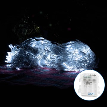 Aigostar - LED Ziemassvētku āra virtene 200xLED/8 funkcijas/3xAA 6x1,5m IP44 vēsi balts
