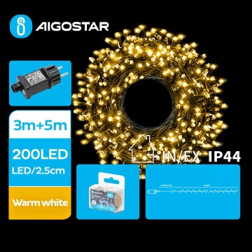 Aigostar - LED Ziemassvētku āra virtene 200xLED/8 funkcijas 8m IP44 silti balta