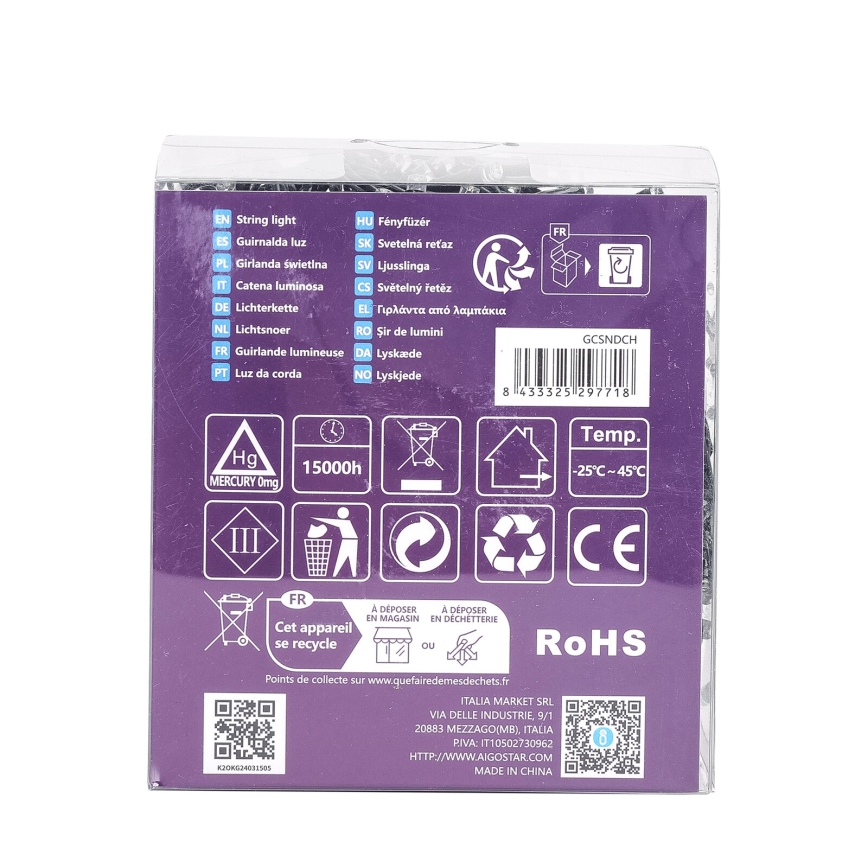 Aigostar - LED Ziemassvētku āra virtene 300xLED/8 funkcijas 15,3m IP44 vēsi balts