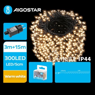 Aigostar - LED Ziemassvētku āra virtene 300xLED/8 funkcijas 18m IP44 silti balta