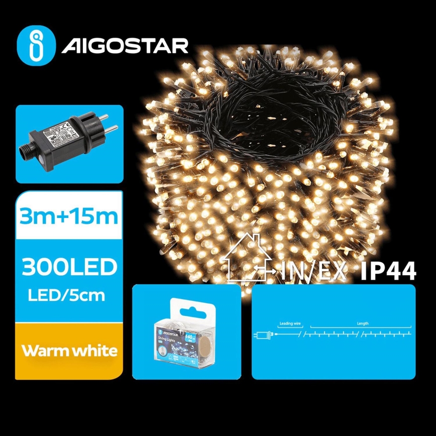 Aigostar - LED Ziemassvētku āra virtene 300xLED/8 funkcijas 18m IP44 silti balta