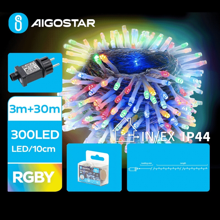 Aigostar - LED Ziemassvētku āra virtene 300xLED/8 funkcijas 33m IP44 daudzkrāsaina