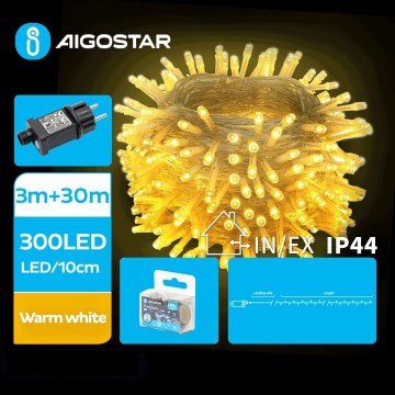 Aigostar - LED Ziemassvētku āra virtene 300xLED/8 funkcijas 33m IP44 silti balta
