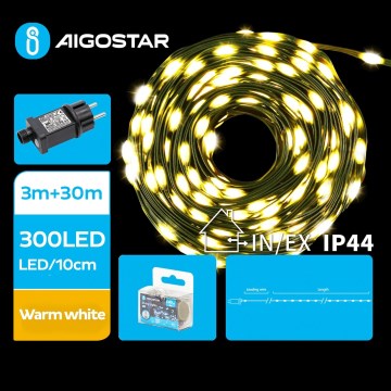 Aigostar - LED Ziemassvētku āra virtene 300xLED/8 funkcijas 33m IP44 silti balta
