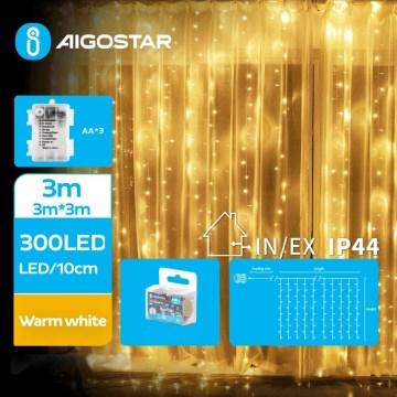Aigostar - LED Ziemassvētku āra virtene 300xLED/8 funkcijas 3xAA 6x2m IP44 silti balta