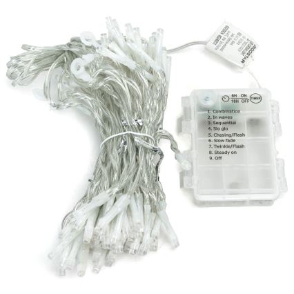 Aigostar-LED Ziemassvētku āra virtene 300xLED/8 funkcijas 3xAA 6x2m IP44 vēsi balts