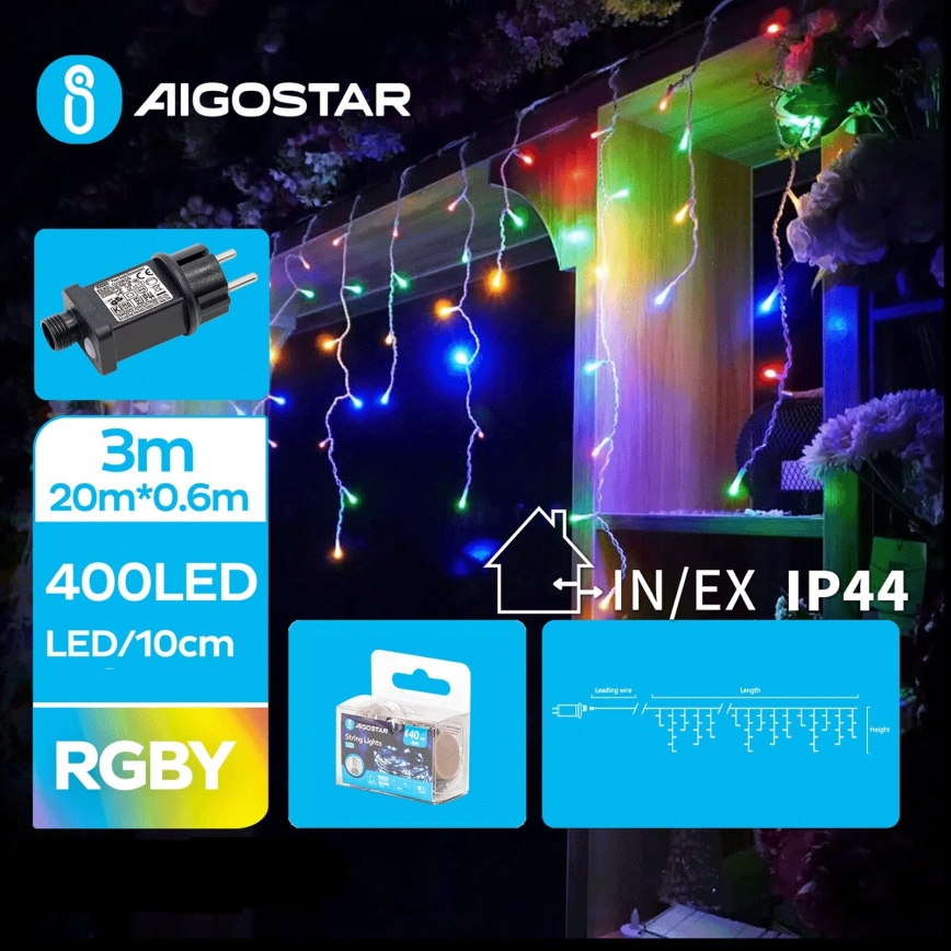 Aigostar - LED Ziemassvētku āra virtene 400xLED/8 funkcijas 23x0,6m IP44 daudzkrāsaina