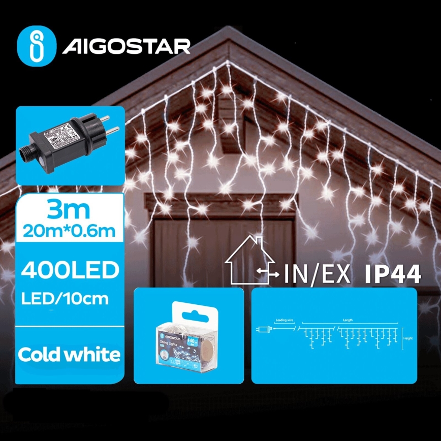 Aigostar - LED Ziemassvētku āra virtene 400xLED/8 funkcijas 23x0,6m IP44 vēsi balts