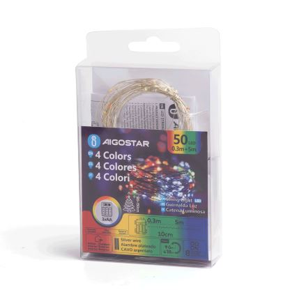 Aigostar - LED Ziemassvētku āra virtene 50xLED/8 funkcijas 3xAA 5,3m IP44 daudzkrāsaina