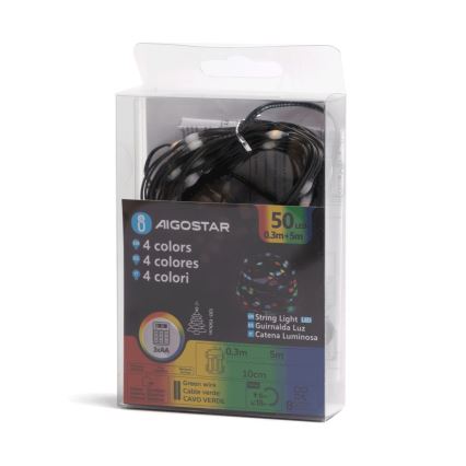 Aigostar - LED Ziemassvētku āra virtene 50xLED/8 funkcijas 3xAA 5,3m IP44 daudzkrāsaina