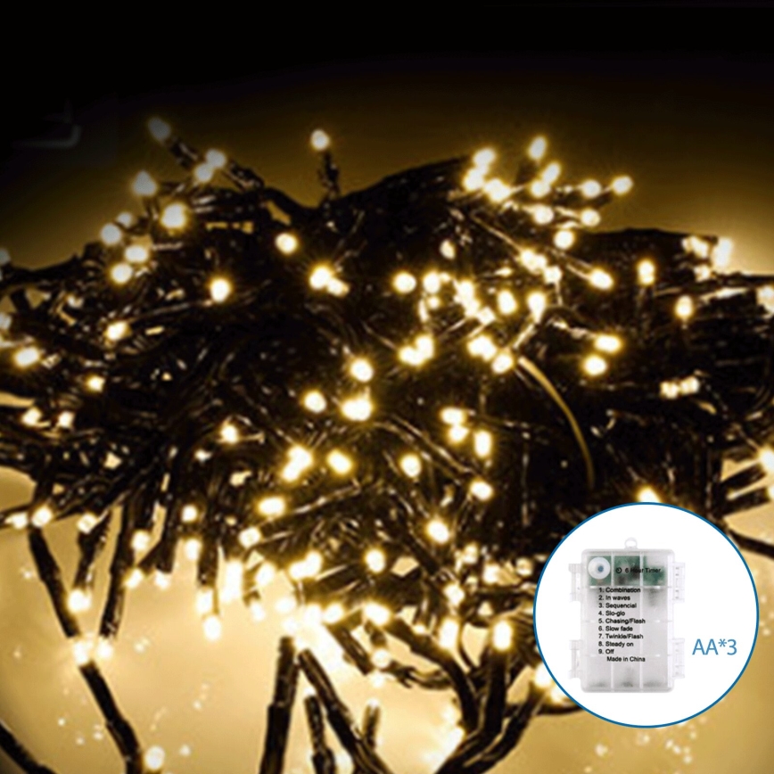 Aigostar - LED Ziemassvētku āra virtene 50xLED/8 funkcijas 3xAA 5,3m IP44 silti balta