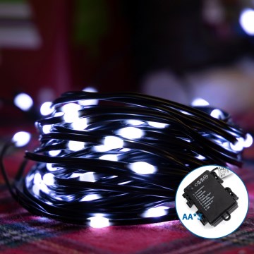 Aigostar -LED Ziemassvētku āra virtene 50xLED/8 funkcijas 3xAA 5,3m IP44 vēsi balts