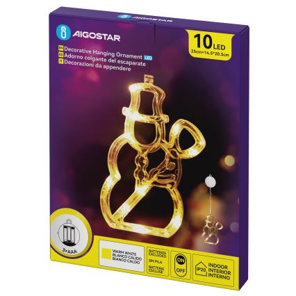 Aigostar - LED Ziemassvētku dekorācija 10xLED/3xAAA sniegavīrs 20,5 cm