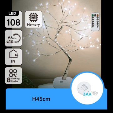 Aigostar - LED Ziemassvētku rotājums, 108xLED/3xAA/8 režīmi, 45 cm, auksti balta