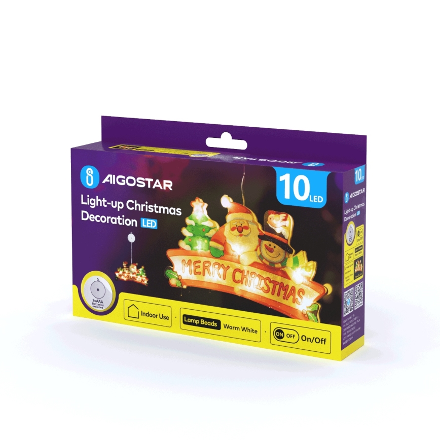 Aigostar - LED Ziemassvētku rotājums 10xLED/3xAAA Priecīgus Ziemassvētkus 13 cm