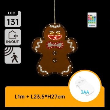 Aigostar - LED Ziemassvētku rotājums 131xLED/3xAA IP44 + ar tālvadību, piparkūka 27 cm