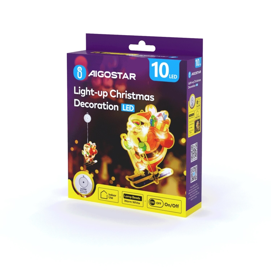 Aigostar - LED Ziemassvētku rotājums LED/3xAAA Ziemassvētku vecītis ar slēpēm 23cm