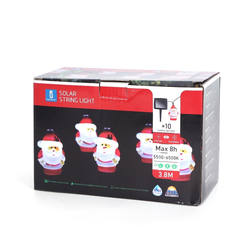 Aigostar - LED Ziemassvētku saules virtene 10xLED/3,8 m IP44 auksta balta 400 mAh