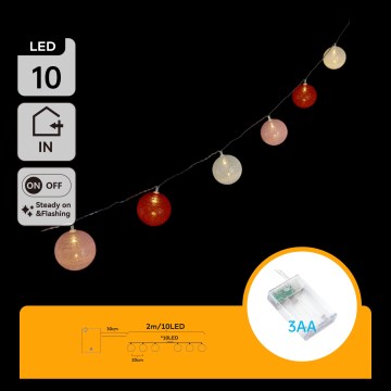Aigostar - LED Ziemassvētku virtene, 10 LED, 3xAA, 2 m, siltā baltā krāsā