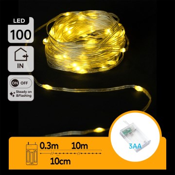 Aigostar - LED Ziemassvētku virtene 100xLED/3xAA 10,3m siltā balta