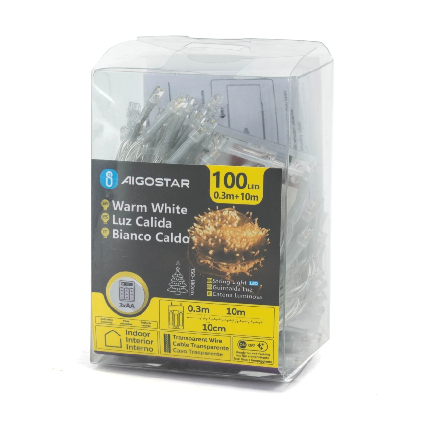 Aigostar - LED Ziemassvētku virtene 100xLED/3xAA 10,3m siltā balta