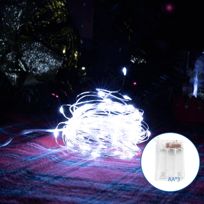 Aigostar - LED Ziemassvētku virtene 100xLED/3xAA 10,3m vēsi balts