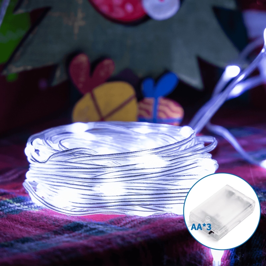 Aigostar - LED Ziemassvētku virtene 100xLED/3xAA 10,3m vēsi balts