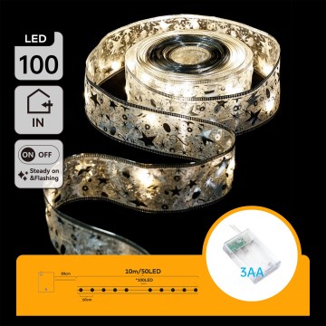 Aigostar - LED Ziemassvētku virtene 100xLED/3xAA 10 m siltā balta, sudraba