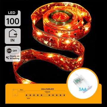 Aigostar - LED Ziemassvētku virtene 100xLED/3xAA 10 m silti balta, sarkana