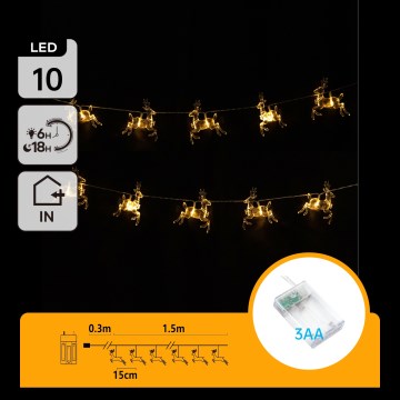 Aigostar - LED Ziemassvētku virtene 10xLED/3xAA, 1,5 m, siltā balta, ar briežiem