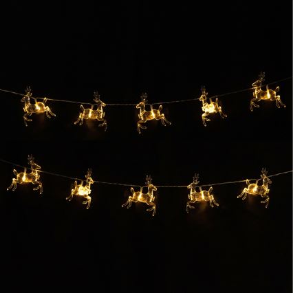 Aigostar - LED Ziemassvētku virtene 10xLED/3xAA, 1,5 m, siltā balta, ar briežiem