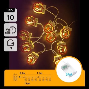 Aigostar - LED Ziemassvētku virtene 10xLED/3xAA 1,5m silta balta cimdi