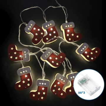 Aigostar - LED Ziemassvētku virtene 10xLED/3xAA 1,5m siltā baltā krāsā ar zeķītēm