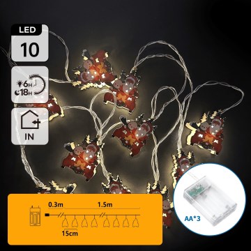 Aigostar - LED Ziemassvētku virtene 10xLED/3xAA 1,5m siltā baltā krāsā kamanas