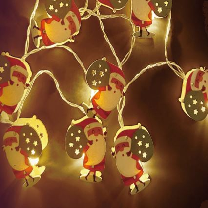 Aigostar - LED Ziemassvētku virtene 10xLED/3xAA 1,5m siltā balta Santa Klauss